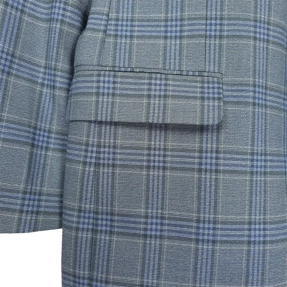 Michael Kors Mens Classic Fit Sport Coat 42L Blue Green Seafoam Plaid Stretch